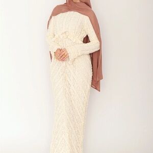 Modest Cream Long Sleeve Maxi Dress with Textured Knit